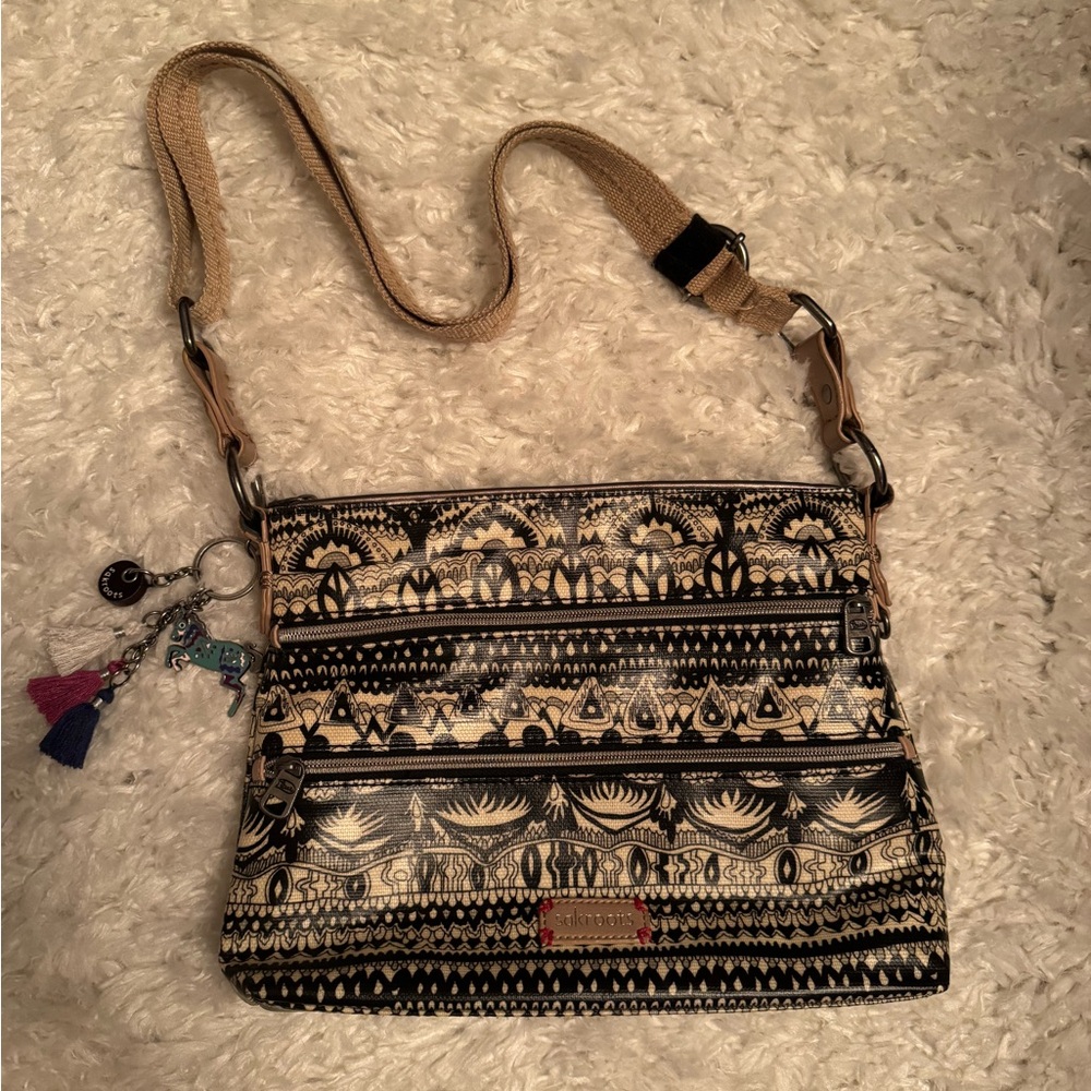 Sakroots Black & Cream Patterned Crossbody Bag